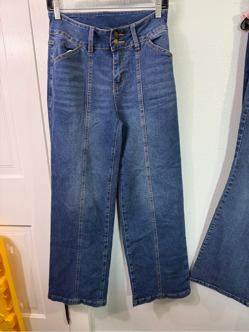 High-Rise Wide-Leg Flare Jeans in Medium Blue Denim